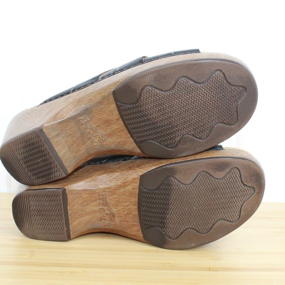 Dansko Serena Floral Laser Cut Black Leather Studded Heeled Sandals Size 10 - Picture 9 of 9